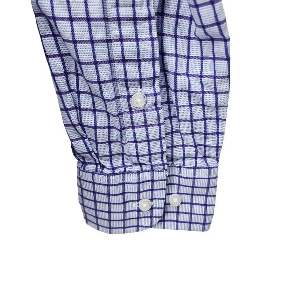 Dockers Mens Fitted Stretch Collar Plaid Shirt L 16/16.5 Purple Check - Picture 4 of 7